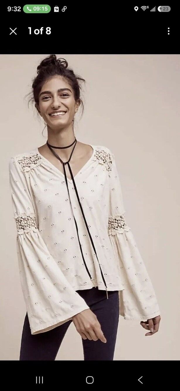 Anthropologie Eri + Ali Medium Bell Sleeve Blouse Top Eyelet Oversize L - Picture 1 of 10